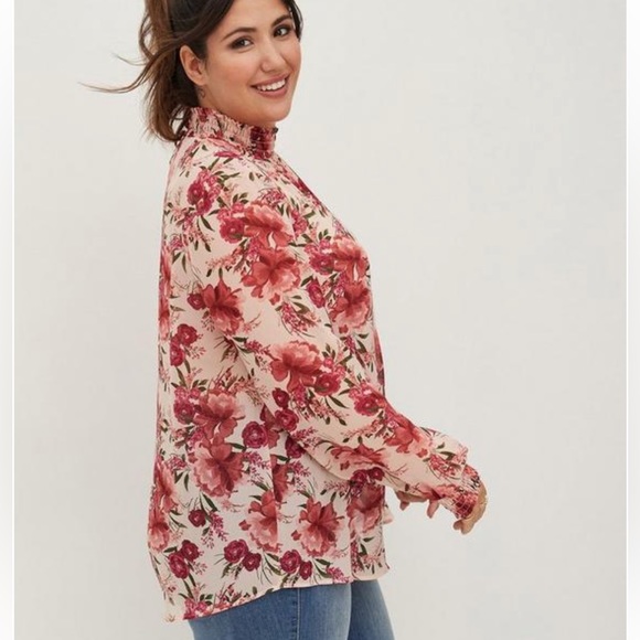 Torrid Chiffon Smocked Mock Neck Blouse - Picture 3 of 4